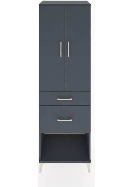Hyperion Dolap Tek Raflı 2 Çekmeceli Tek Askılı 60X44X195 Antrasit-Antrasit