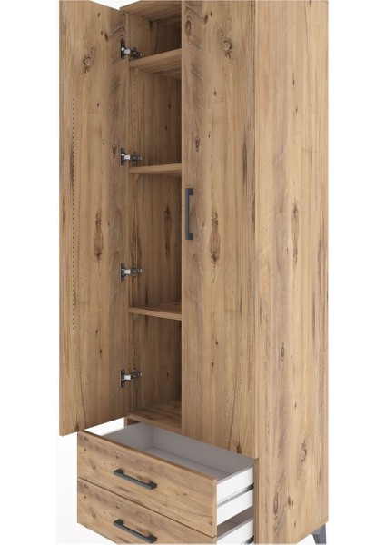 Hyperion Dolap 4 Raflı 2 Çekmeceli 2 Kapaklı 60X44X195 Çam-Çam indirimleri