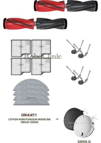 Roborock Saros 10 Robot süpürge ile uyumlu Yedek Ana Fırça, Yan Fırça, Hepa Filtre, Mop - 16 Parça