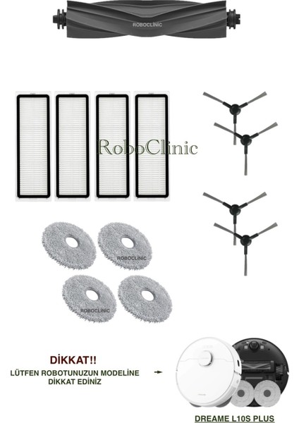 Dreame L10S Plus Yedek Ana Fırça, Yan Fırça, Hepa Filtre, Mop - 13 Parça