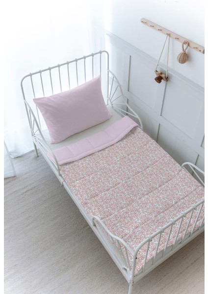 Organik Baskılı Montessori (100X200 Cm) Yorgan Seti - Iconic Serisi - Pink Flowers