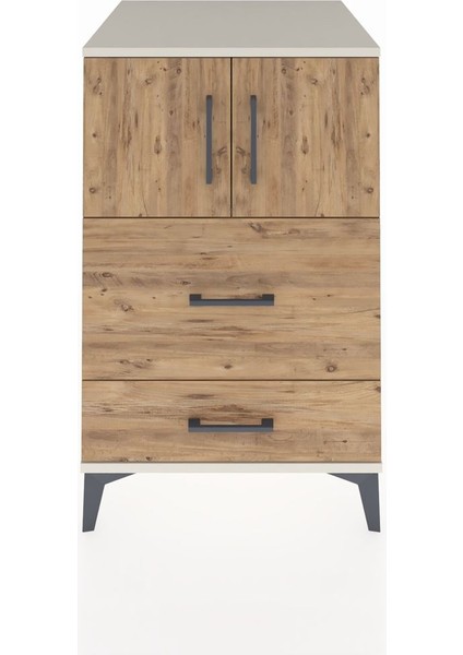 Kronos Komodin Tek Raflı 2 Çekmeceli 2 Kapaklı 60X59X96 Aytaşı-Çam