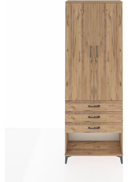 Arges Dolap 4 Raflı 3 Çekmeceli 2 Kapaklı 88X30X243 Çam-Çam