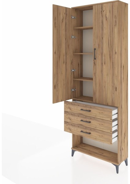 Arges Dolap 4 Raflı 3 Çekmeceli 2 Kapaklı 88X30X243 Çam-Çam fırsatları