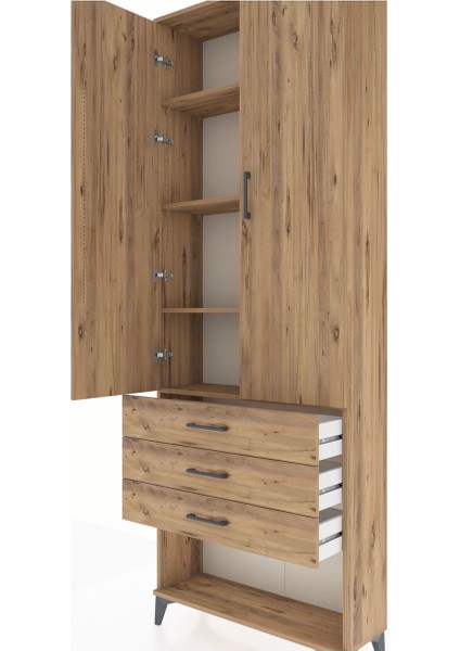 Arges Dolap 4 Raflı 3 Çekmeceli 2 Kapaklı 88X30X243 Çam-Çam indirimleri