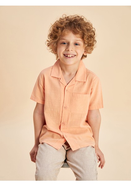 Yeni Sezon Resort Yaka Keten Karışımlı Erkek Çocuk Gömlek