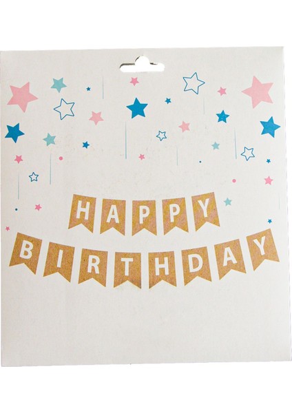 Kraft Happy Birthday Banner Kraft Beyaz Renk Yazılı