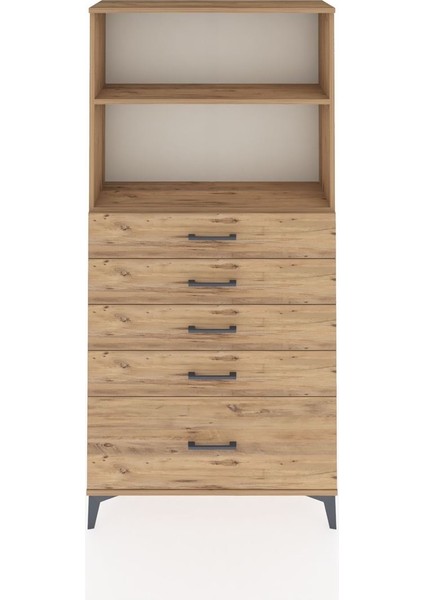 Arges Dolap 2 Raflı 5 Çekmeceli 88X30X182 Çam-Çam