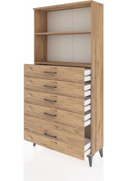 Arges Dolap 2 Raflı 5 Çekmeceli 88X30X182 Çam-Çam fırsatları