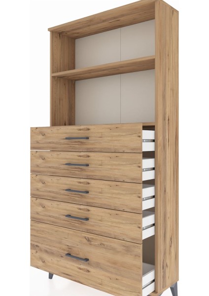 Arges Dolap 2 Raflı 5 Çekmeceli 88X30X182 Çam-Çam indirimleri
