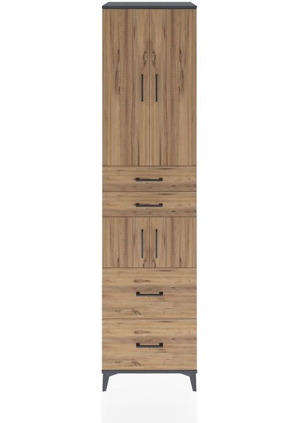 Hyperion Dolap 4 Raflı 4 Çekmeceli 4 Kapaklı 60X44X243 Antrasit-Çam
