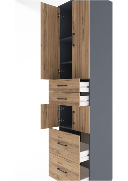 Hyperion Dolap 4 Raflı 4 Çekmeceli 4 Kapaklı 60X44X243 Antrasit-Çam indirimleri