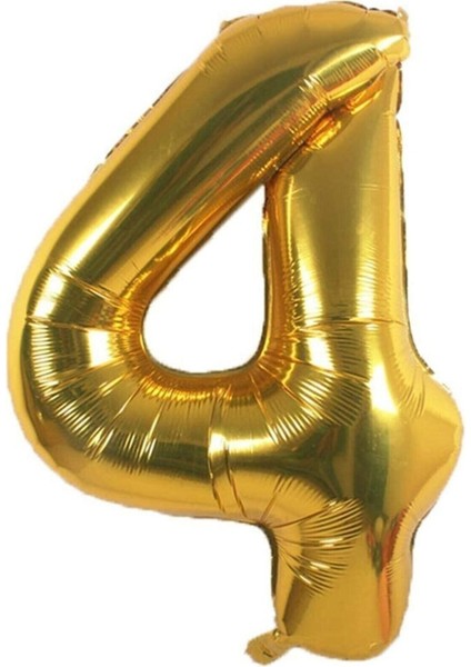 Folyo Balon 4 Rakamı Helyum Balon 90 cm Gold Renk - 4 Yaş Balonu - 4 Yaş Balon -4 Rakam Balon