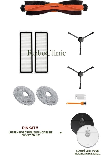 Xiaomi Robot Vacuum S20+ / S20 Plus Robot Süpürge Uyumlu Yedek Ana Fırça, Yan Fırça, Hepa Filtre, Mop - 9 Parça