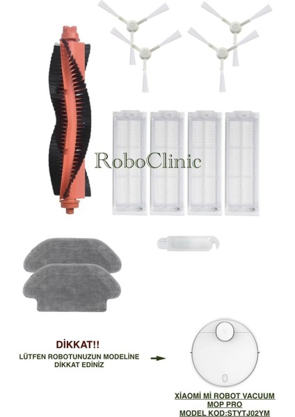 Xiaomi Mi Robot Vacuum Mop Pro Beyaz Robot Süpürge Uyumlu (STYJO2YM) Yedek Fırça, Hepa Filtre, Mop - 12 Parça