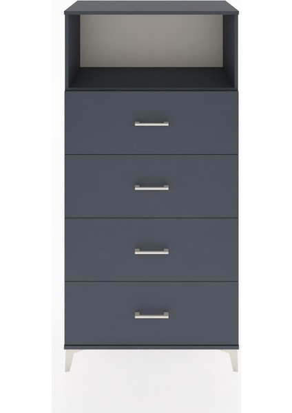 Hyperion Dolap Tek Raflı 4 Çekmeceli 88X44X182 Antrasit-Antrasit