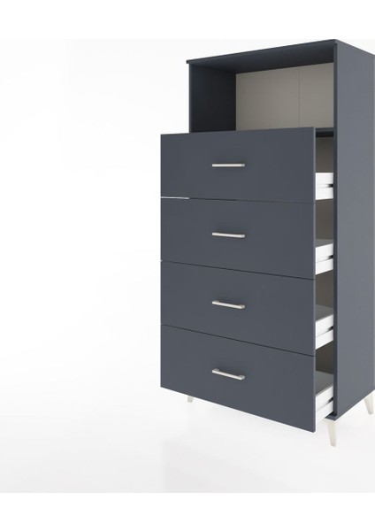 Hyperion Dolap Tek Raflı 4 Çekmeceli 88X44X182 Antrasit-Antrasit fırsatları