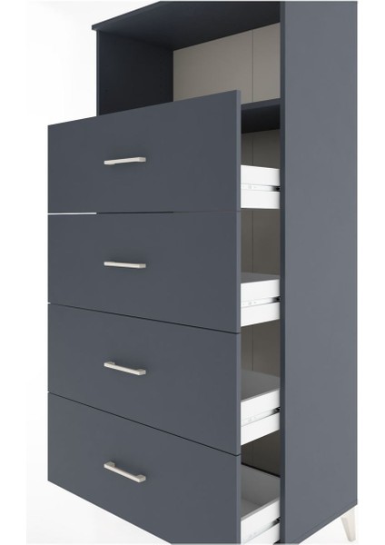 Hyperion Dolap Tek Raflı 4 Çekmeceli 88X44X182 Antrasit-Antrasit indirimleri