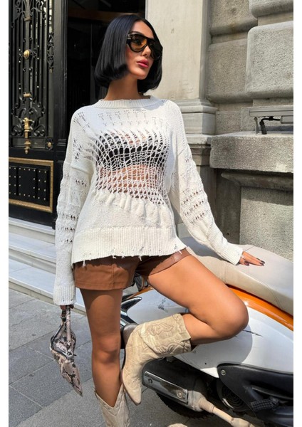 Mihaela Oversize Ajurlu Kazak-Ekru fiyatları