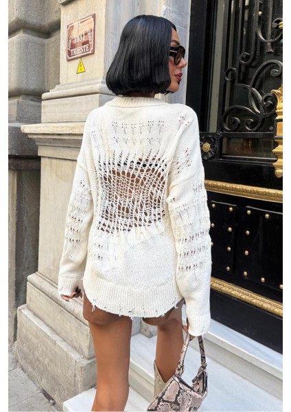 Mihaela Oversize Ajurlu Kazak-Ekru