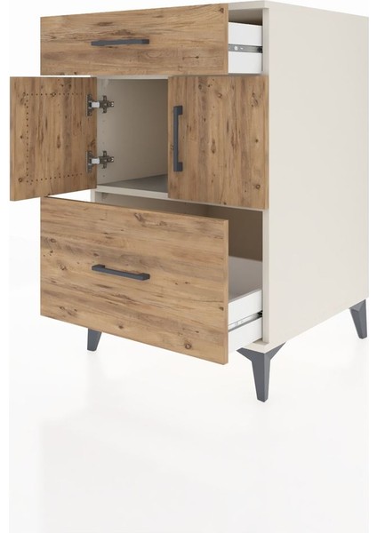 Kronos Komodin Tek Raflı 2 Çekmeceli 2 Kapaklı 60X59X96 Aytaşı-Çam fırsatları