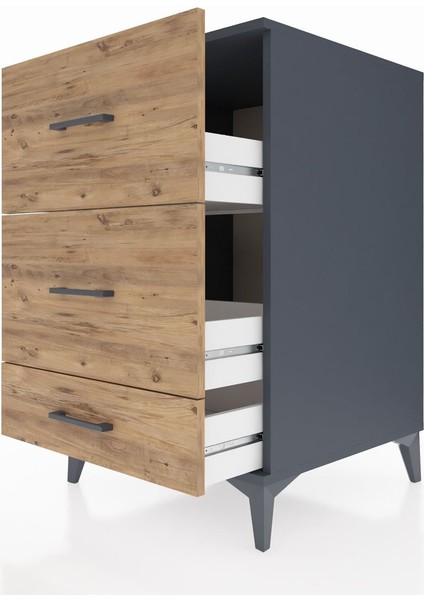 Kronos Komodin 3 Çekmeceli 60X59X96 Antrasit-Çam indirimleri