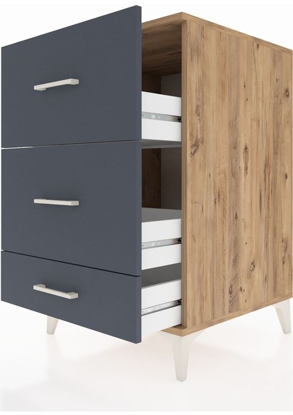 Kronos Komodin 3 Çekmeceli 60X59X96 Çam-Antrasit indirimleri