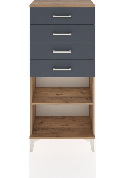 Hyperion Dolap Tek Raflı 4 Çekmeceli 60X44X134 Çam-Antrasit