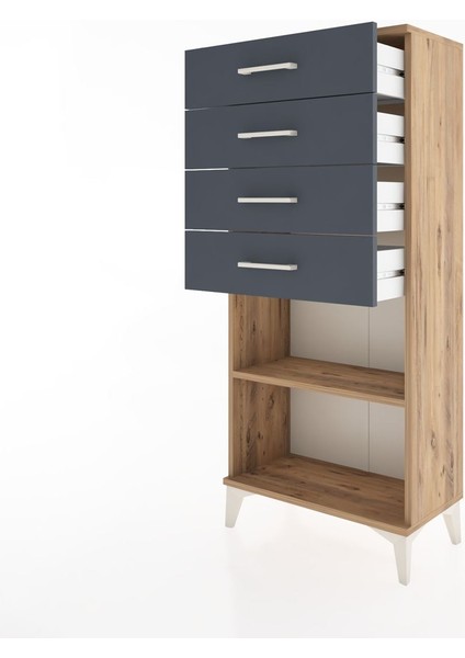 Hyperion Dolap Tek Raflı 4 Çekmeceli 60X44X134 Çam-Antrasit fırsatları
