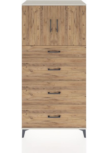Hyperion Dolap Tek Raflı 4 Çekmeceli 2 Kapaklı 88X44X182 Aytaşı-Çam
