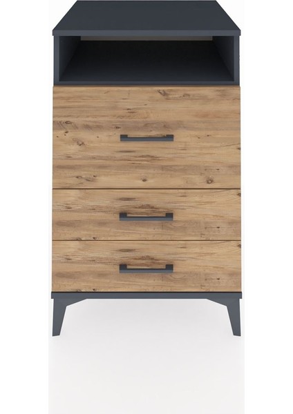 Kronos Komodin Tek Raflı 3 Çekmeceli 60X59X96 Antrasit-Çam