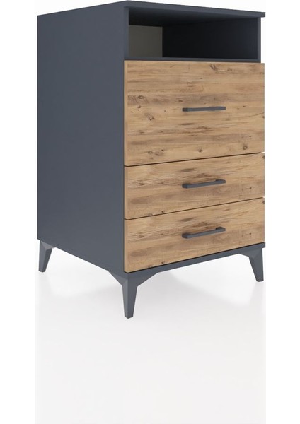 Kronos Komodin Tek Raflı 3 Çekmeceli 60X59X96 Antrasit-Çam fiyatları