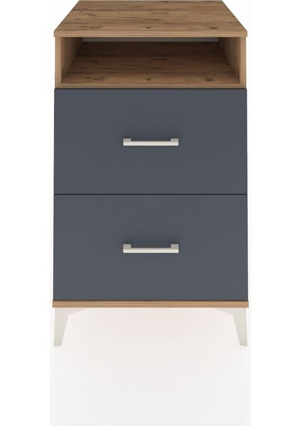 Kronos Komodin Tek Raflı 2 Çekmeceli 60X59X96 Çam-Antrasit