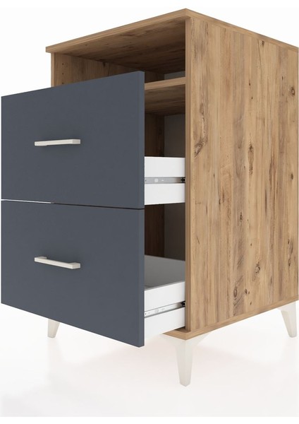 Kronos Komodin Tek Raflı 2 Çekmeceli 60X59X96 Çam-Antrasit indirimleri