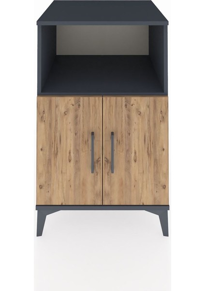 Kronos Komodin 2 Raflı 2 Kapaklı 60X59X96 Antrasit-Çam