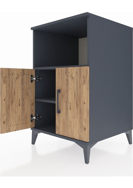 Kronos Komodin 2 Raflı 2 Kapaklı 60X59X96 Antrasit-Çam indirimleri