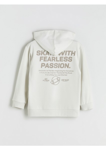 Yeni Sezon Kapüşonlu Baskılı Erkek Çocuk Fermuarlı Sweatshirt