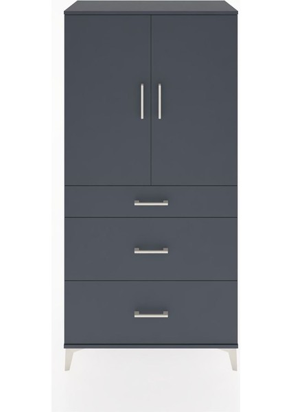Hyperion Dolap 2 Raflı 3 Çekmeceli 2 Kapaklı 88X44X182 Antrasit-Antrasit
