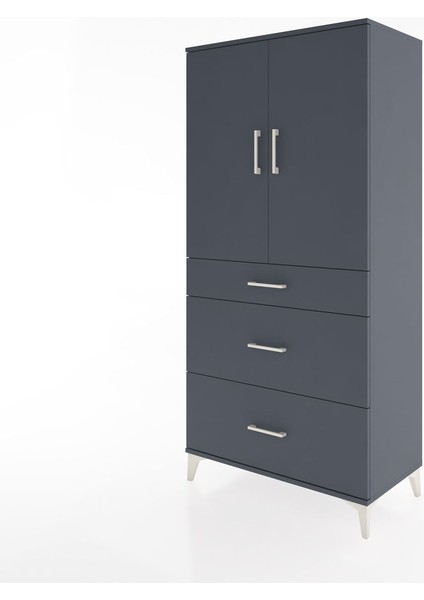 Hyperion Dolap 2 Raflı 3 Çekmeceli 2 Kapaklı 88X44X182 Antrasit-Antrasit modelleri