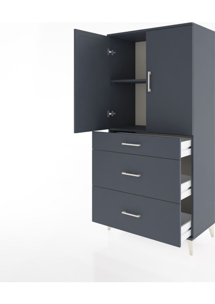 Hyperion Dolap 2 Raflı 3 Çekmeceli 2 Kapaklı 88X44X182 Antrasit-Antrasit fırsatları