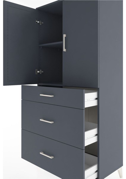 Hyperion Dolap 2 Raflı 3 Çekmeceli 2 Kapaklı 88X44X182 Antrasit-Antrasit indirimleri