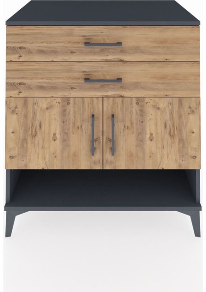 Kronos Şifonyer 2 Raflı 2 Çekmeceli 2 Kapaklı 88X59X96 Antrasit-Çam