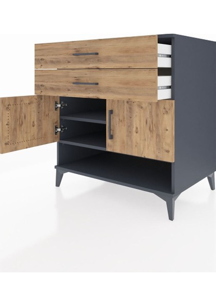 Kronos Şifonyer 2 Raflı 2 Çekmeceli 2 Kapaklı 88X59X96 Antrasit-Çam fırsatları