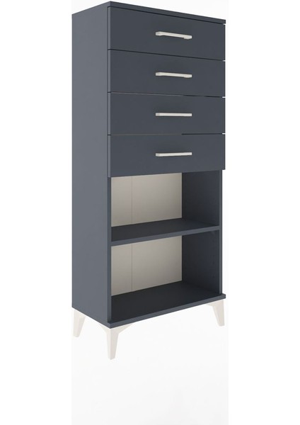 Arges Dolap Tek Raflı 4 Çekmeceli 60X30X134 Antrasit-Antrasit fiyatları