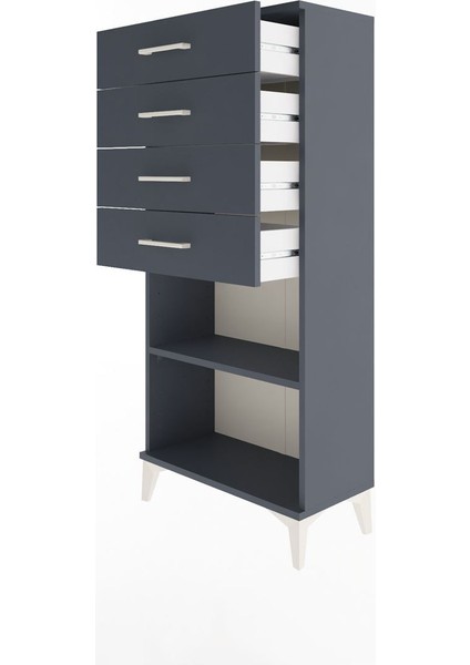 Arges Dolap Tek Raflı 4 Çekmeceli 60X30X134 Antrasit-Antrasit fırsatları