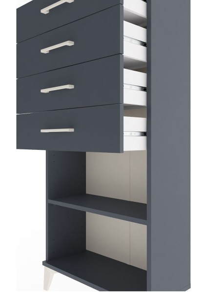 Arges Dolap Tek Raflı 4 Çekmeceli 60X30X134 Antrasit-Antrasit indirimleri