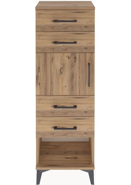 Arges Dolap Tek Raflı 4 Çekmeceli Tek Kapaklı 44X30X134 Çam-Çam