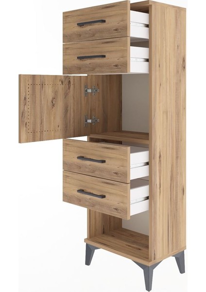 Arges Dolap Tek Raflı 4 Çekmeceli Tek Kapaklı 44X30X134 Çam-Çam fırsatları