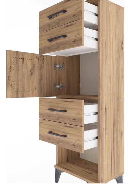 Arges Dolap Tek Raflı 4 Çekmeceli Tek Kapaklı 44X30X134 Çam-Çam indirimleri