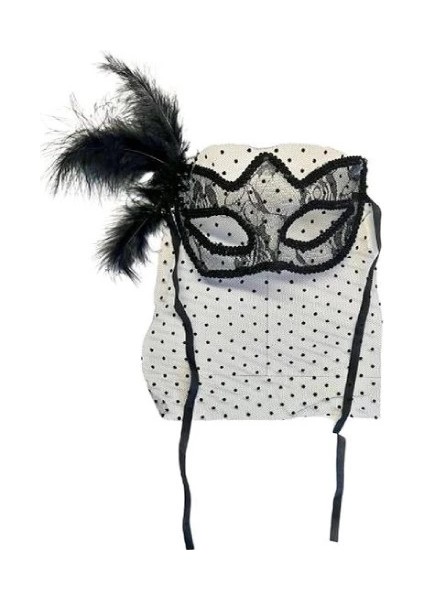 Siyah Puantiyeli Duvaklı Incili Parti Maskesi fiyatları
